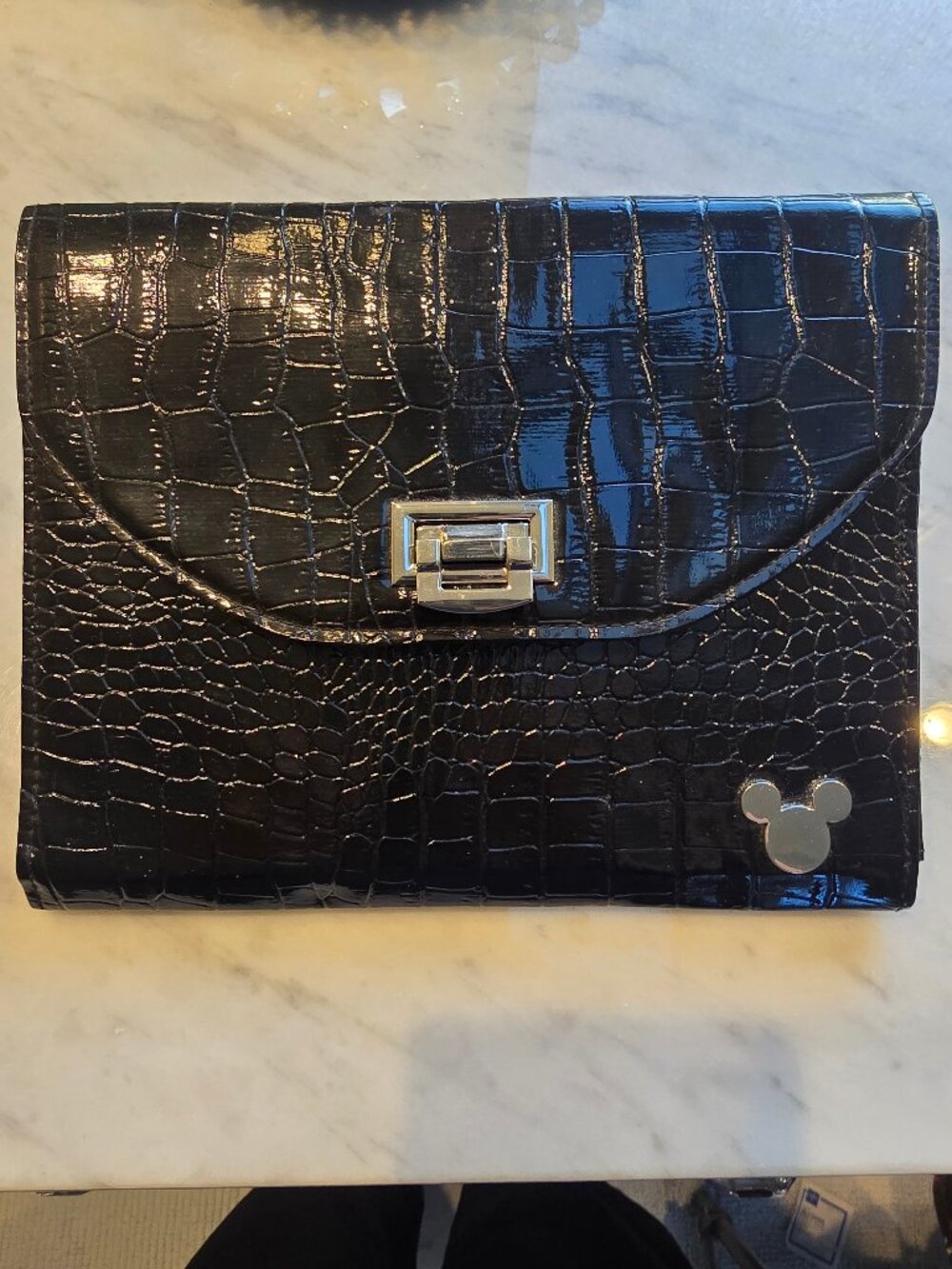 New without tags Disney Black Faux Alligator Tablet Case Clutch with Mickey Icon